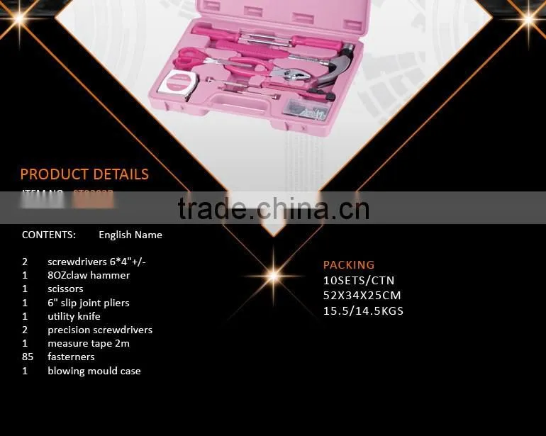 95pcs Free Sample Household Ladies Pink Kraft World Hand Tools Box