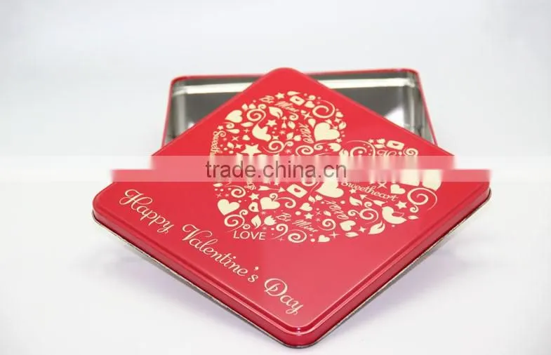 Wedding Gift Red Square Tin Box With Heart-Shaped Logo , Candy Tin Cans