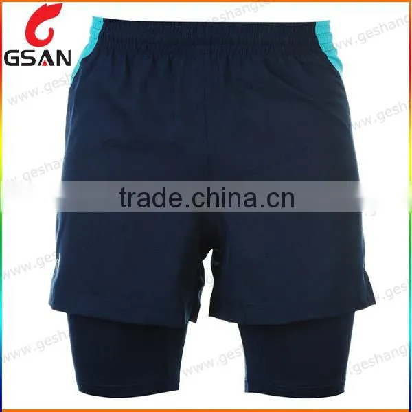 Fashion design 2 layer fitness mens running shorts