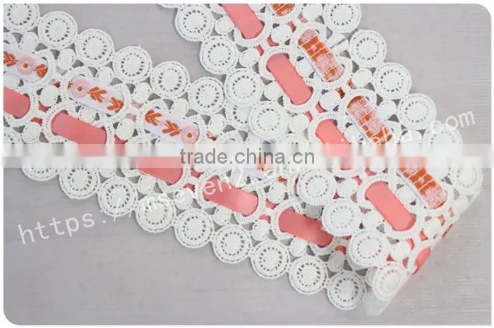 Special design 7.5cm lace composite wholesale ribbon with jacqurd webbing