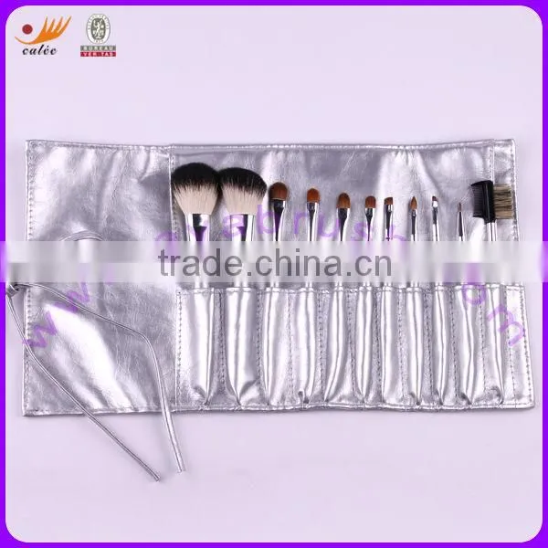 11pcs Bright Silver Travel Makeup Brush Set with Pouch