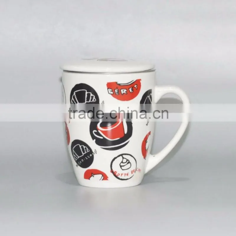 ceramic porcelain coffee mug with filter and lid