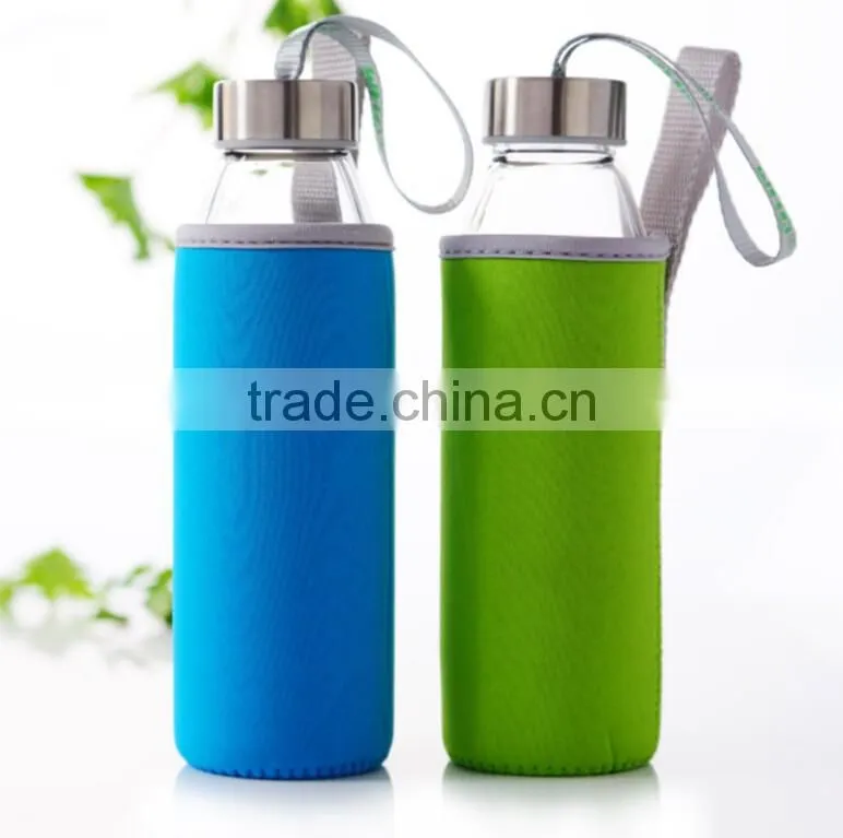 Environmental Borosilicate Glass Water Bottle with Colorful Nylon Sleeve (18oz)