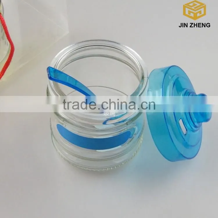 330ml 11oz beautiful various colored roped seasoning spices glass jar with plastic cover and spoon