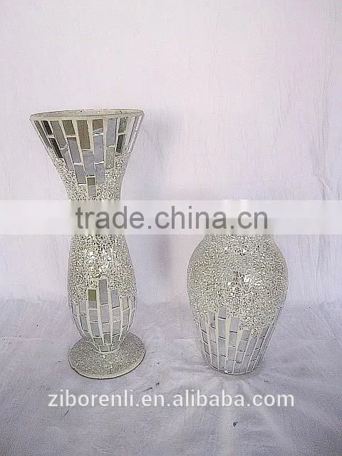 Beautiful Ornament Antique Fancy Crackle Mosaic Chic Silver Long Glass Vase