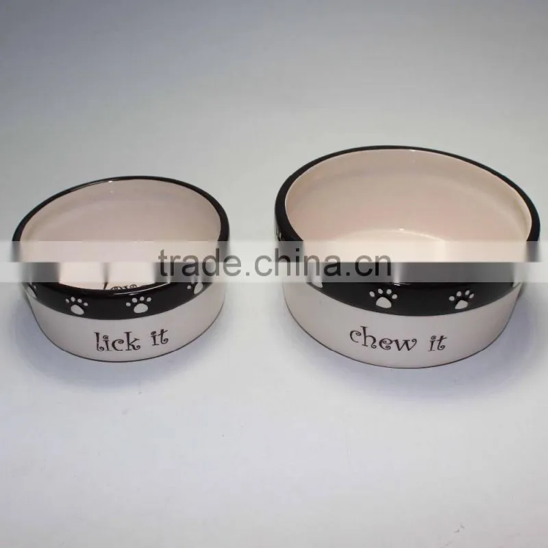 Ceramic Stripe & Paw Pet Bowl with handpainting
