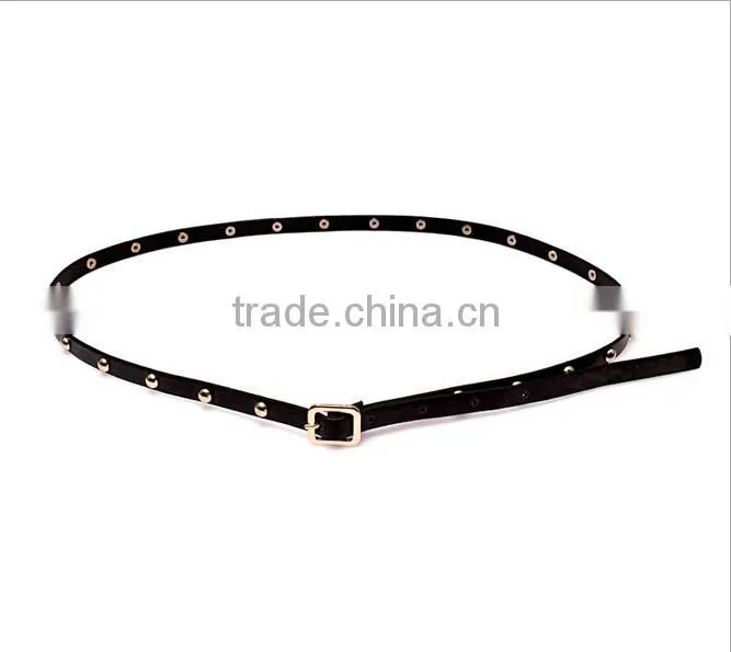 Wholesale rivet decorated square buckle sex women lady thin PU waist belt