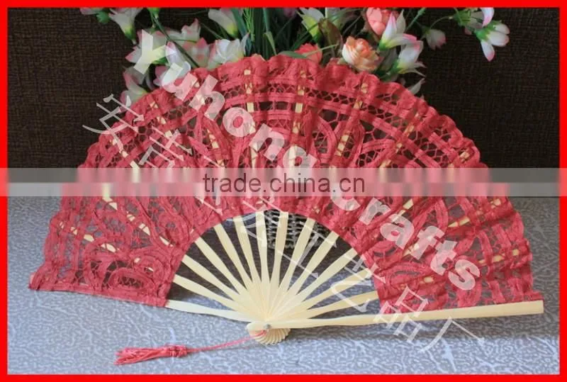Personalized bamboo hand held lace fan