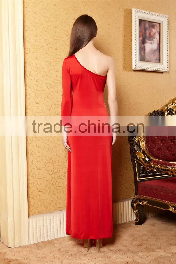 New arrival comfortable one sleeve side slit cocktail dress