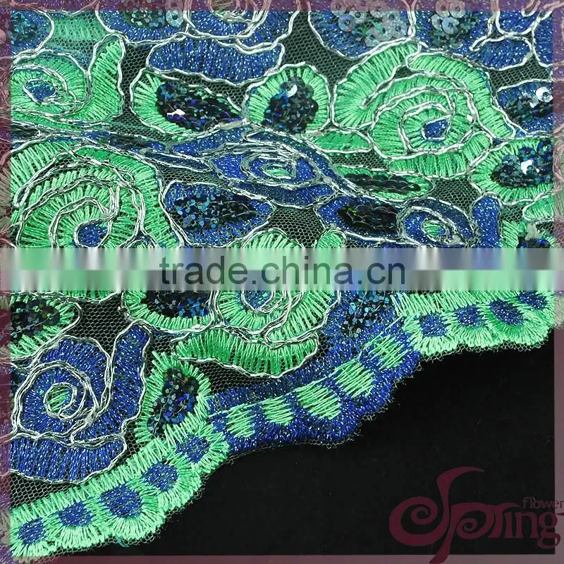 Shining poly embroidery cord lace fabric, metallic wholesale sequin fabric lace