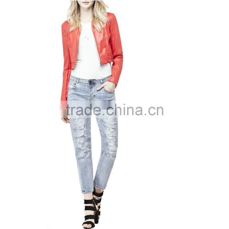 Plain Washed Damaged Pencil Fit Woman Jeans