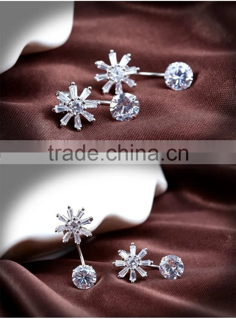 2017 wholesale 925 sterling silver sun flower woman fashion engagement wedding earrings customized jewelry CZ two way wearing