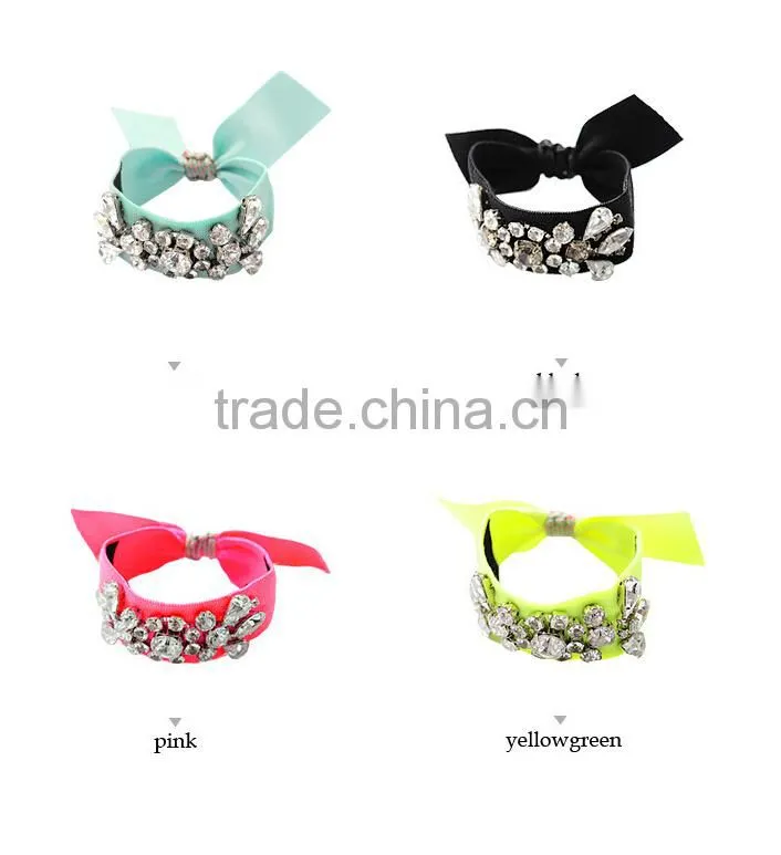 fabric cloth metal chain wrap Bracelet, hand woven silk bracelet, Korea silk ribbon bow bracelet