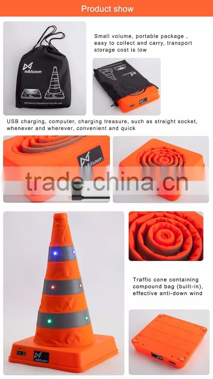 Led USB rechargeable waterproof collapsible traffic cone