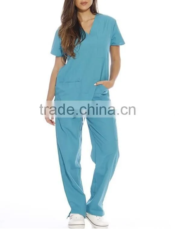 V neck two pockets high quality scrub sets Top & Pants staff uniform
