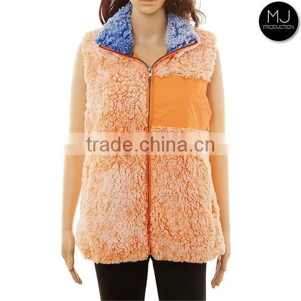 Wholesale Frosted Tip Heathered Zip Sherpa Woman Vest