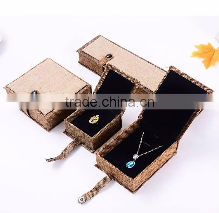 High Quality Natural Linen Fabric Paper Gift Storage Box Jewelry Bracelet Bangle Necklace Earrings Set Case Box
