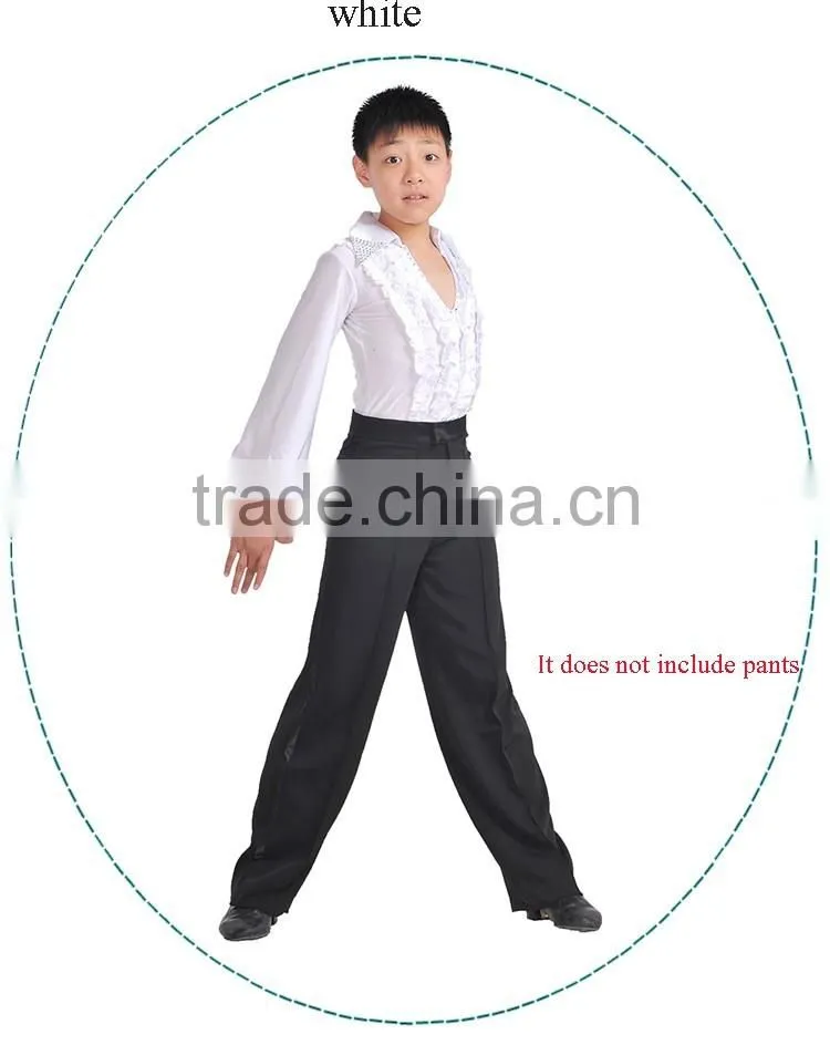Boys Rhinstone Collar Stage Competition Clothes Kids Long Sleeve Latin Cha-Cha Dance Shirts Leotard