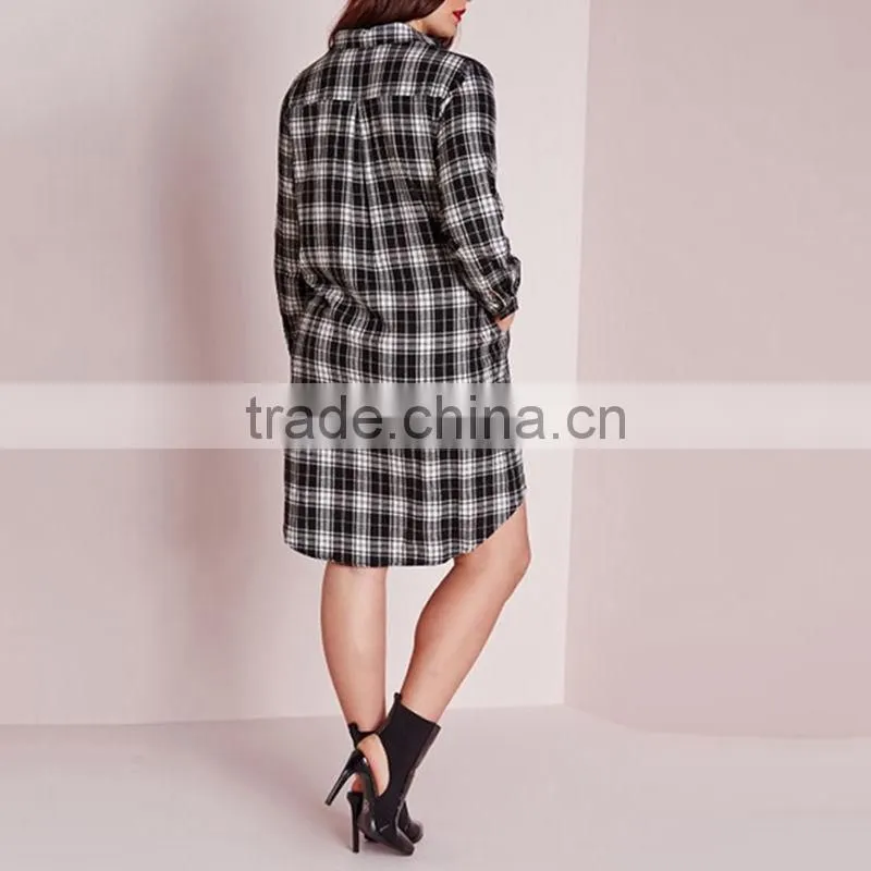 Wholesale Women Long Sleeve Button Plaid Shirt Dress Ladies Plus Size Casual Shirts