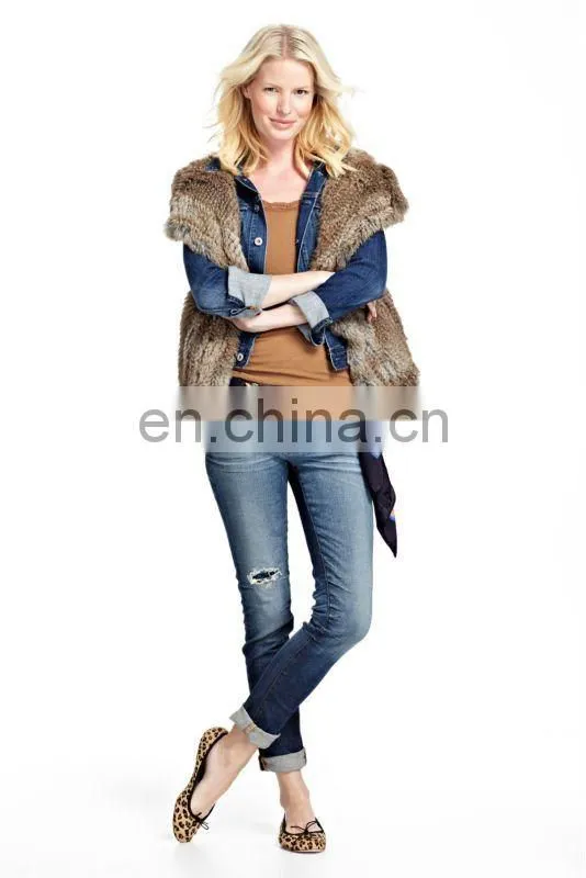 3151-NB# Rabbit Fur Knitted Vest With Wide Flap Collar OEM/ODM/QUALITY SUPPLIER