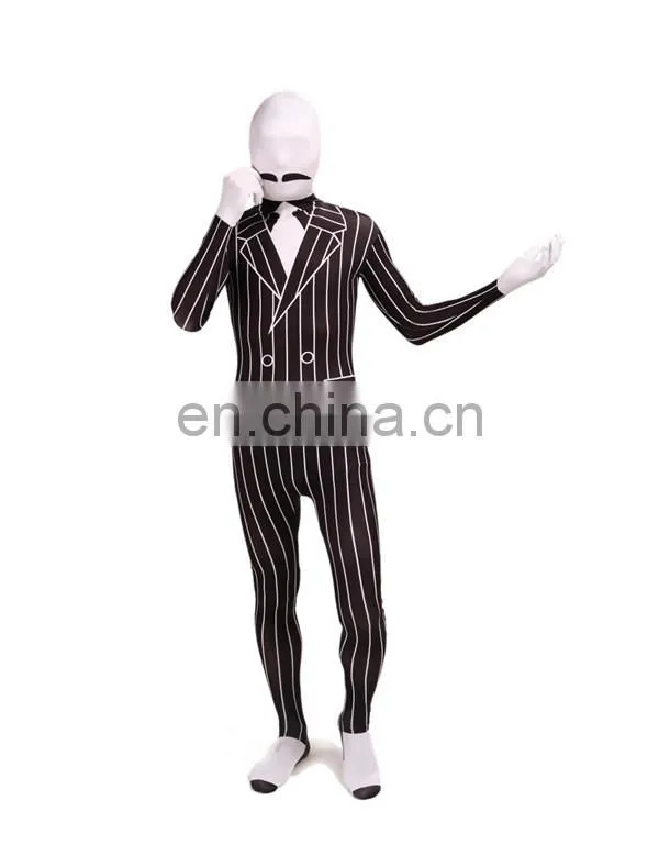 White & Black Spandex Slender Business Zentai Suit Stripe Unisex For Adult
