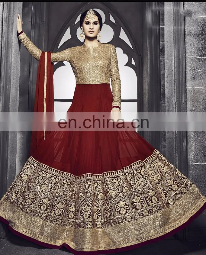 Red Colored Pure Georgette Heavy Designer Suit.