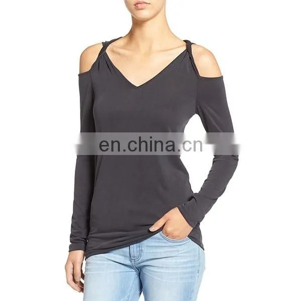 Fashion Design Cold Shoulder Top Latest Long Sleeve Shirt Ladies Blouses & Tops
