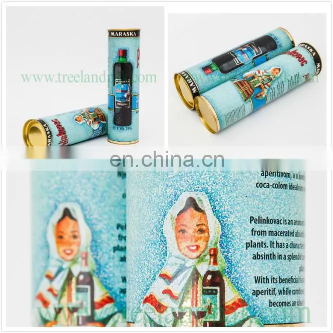 Custom Cylinder Round Tube Wine Bottle Gift Box Packaging with Tinplate Lid