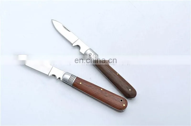 Wood handle knife 420 stainless steel blade with steel bolster and wooden folding knives Utility Elpocket knife multi tool