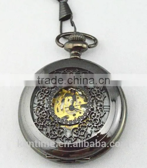 Black quartz pocket watch japan mechanical movt analog digital display