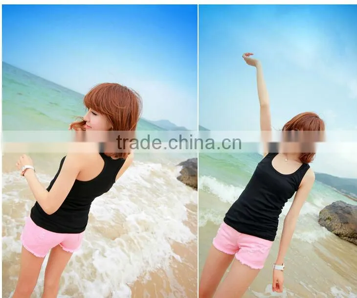2014 pure color tan top for ladies/New style stringer vest from China Supplier
