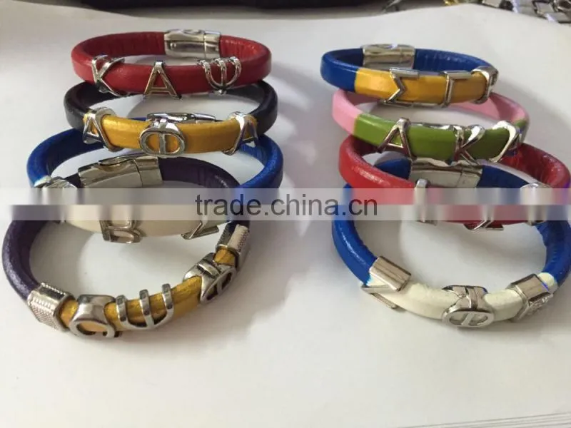 magnetic leather handmade bracelet bangle greek Sigma Gamma Rho Sorority Greek SGR custom LOGO Fraternity Sorority jewelry