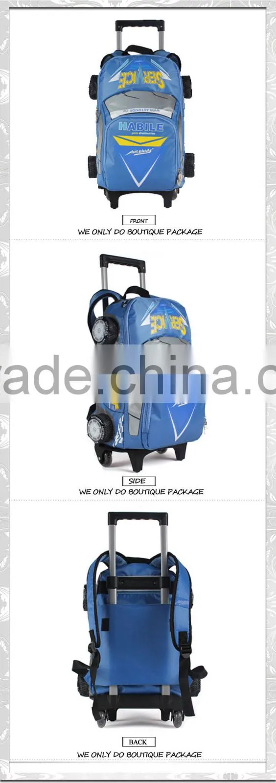 High Quality car model child boy school trolley bag