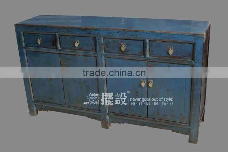 Chinese antique dark blue Shanxi elm wood distressed vanity cabinet