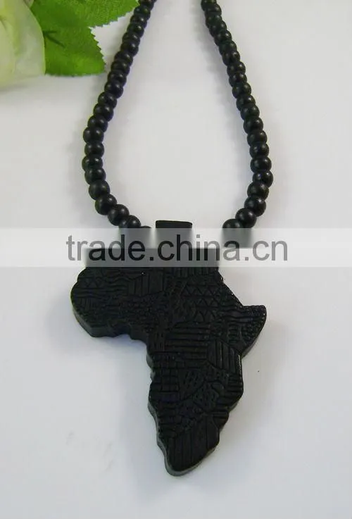 Hip Hop Wood Africa Map Pendant with 36 Inches Wood Beaded Chain