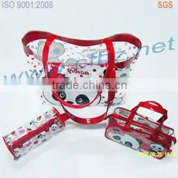 Pink plastic gift bag with zipper and rope handle