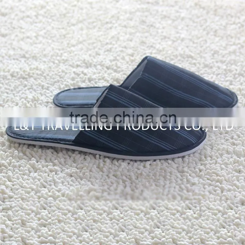 Mens classic grid nap fabric closed toe hotel SPA indoor Slippers