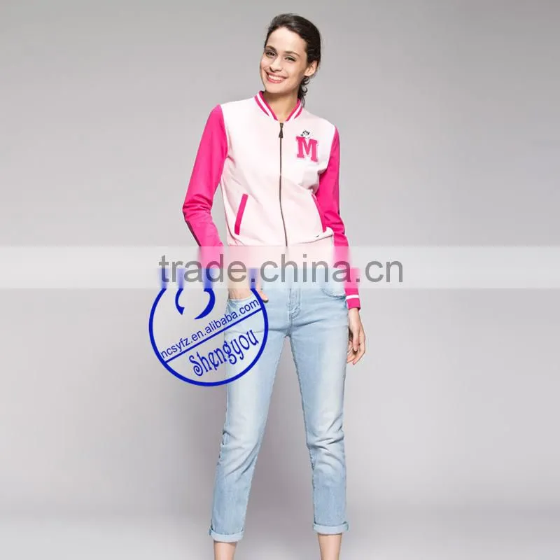 Custom 100% cotton womens printed baseball&softball wear jackets