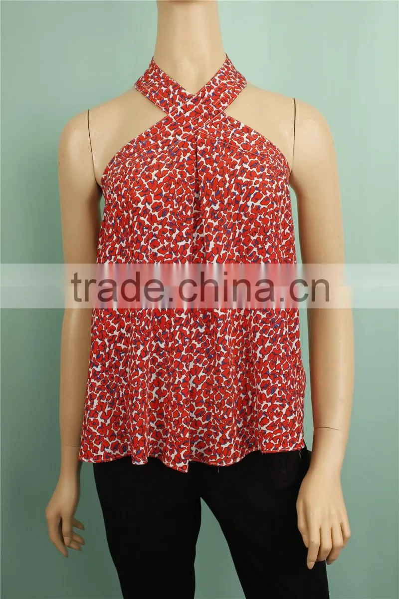 2016 S/S new product sleeveless printed women summer latest fashion blouse design