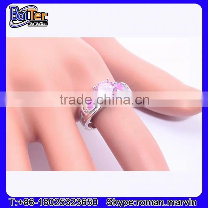 NEW Halo Set Zirconia White Fire Opal Gemstone Ring 925 Silver Silver Opal Ring With Opal Stone