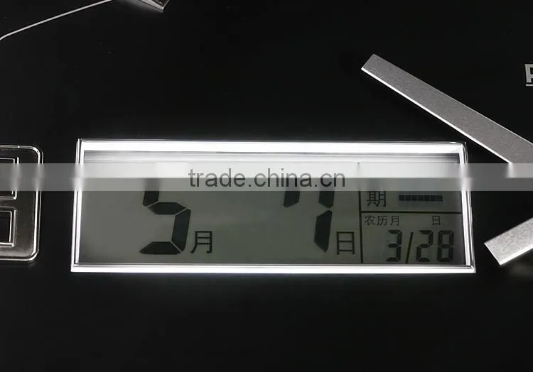 Unique LCD wall clock,Time/Date/Temperature LCD clock,Varnish wooden case