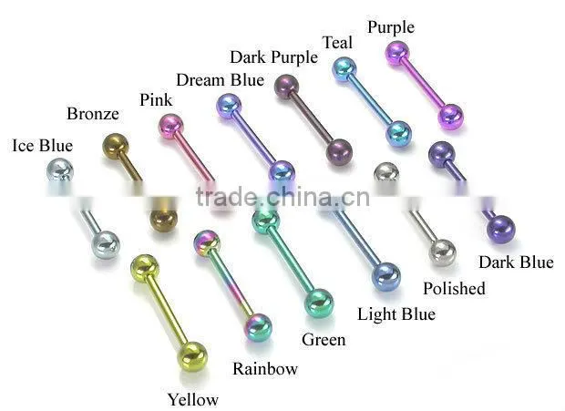 Titanium anodized straight barbell flesh colored tongue barbell