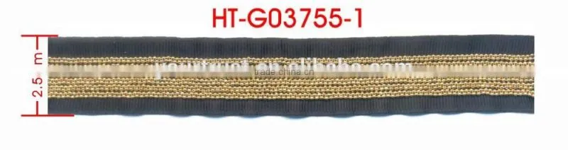 Twelve Gold Ball Row Chain Black Ribbon Grossgrain Trimming
