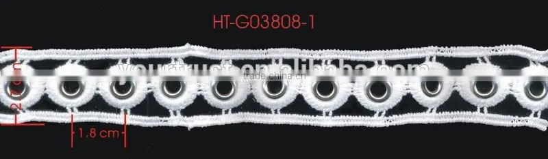 Rhodium Round 10MM Metal Grommet Eyelet White Polyester Lace Strips Trimming