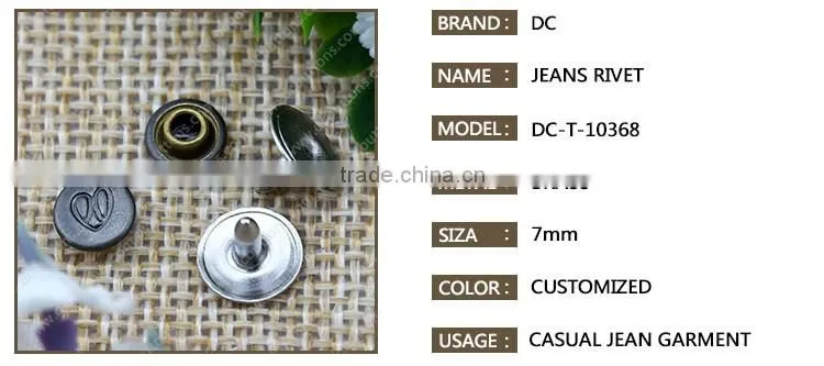 Vogue Customized Garment Button Rivet Metal Button Head Rivet for Clothing