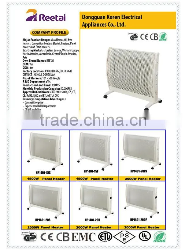 Infrared panel Mica Heater with CE,GS ,ROHS and overheat & tip-over protection