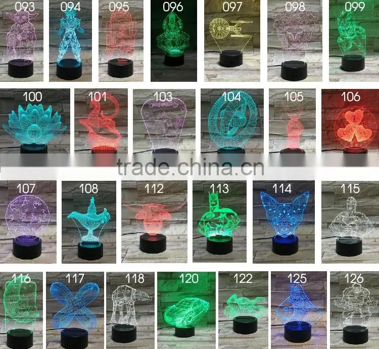3D Optical Night Light Horse 7 RGB Light Colors 10 LEDs AA Battery or DC 5V Mixed Lot