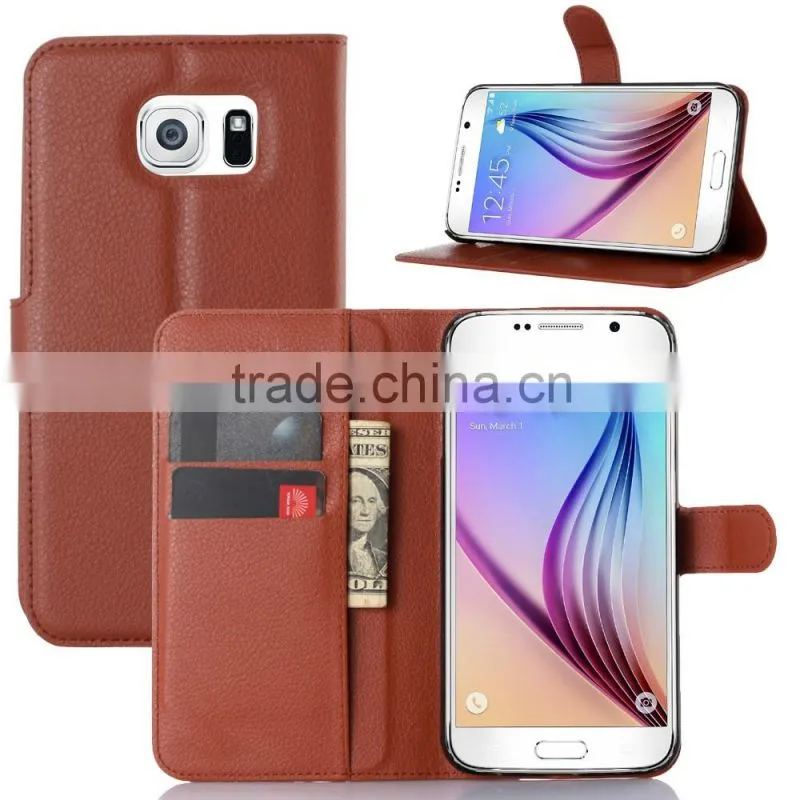 Factory Price Lichee Leather Pouch Wallet Case Folio Stand Cover for Samsung GALAXY S7 Plus