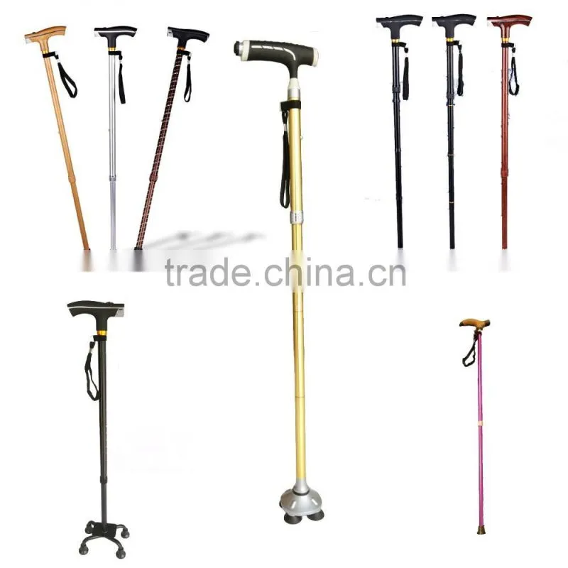 newly aluminum adjustable good strength folding elderly old man walking stick with light
