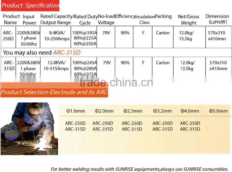 free accessories single phase welding machine portable welding machine mma ARC-250D professional